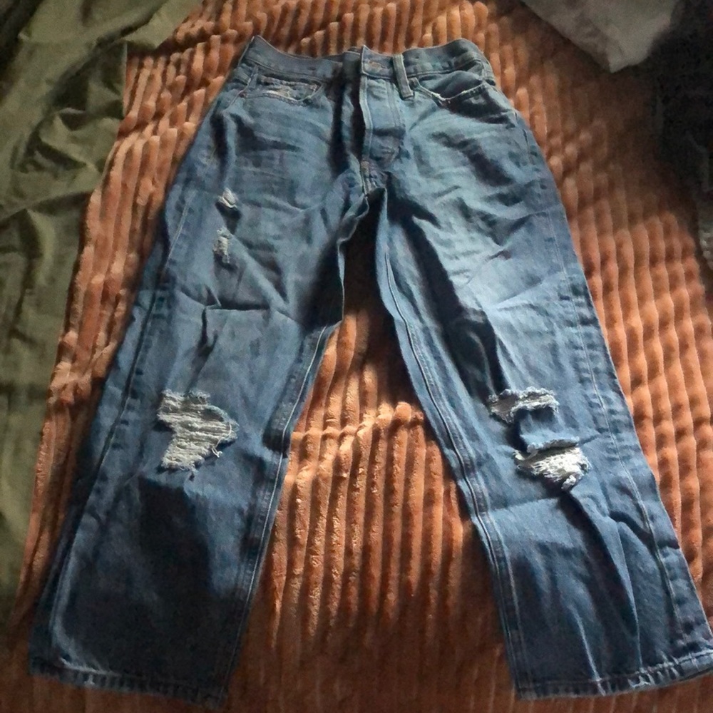 Ripped straight leg jeans